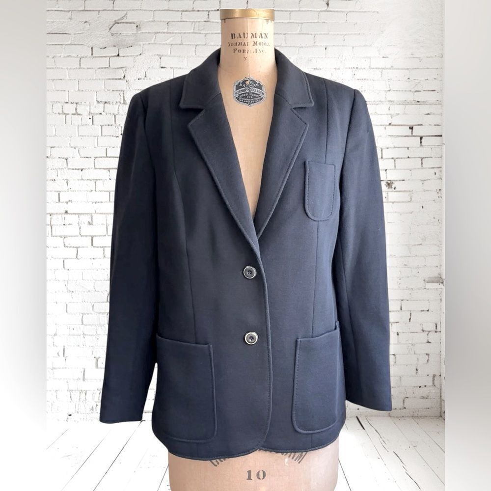 Vintage 80s Classic Fine Knit Pure New Wool Black Blazer EU Size 42 or US Large
